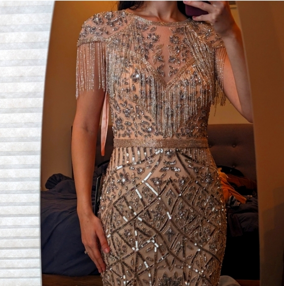 Mac Duggal military style fringe sheath gown size 6 - Picture 2 of 12